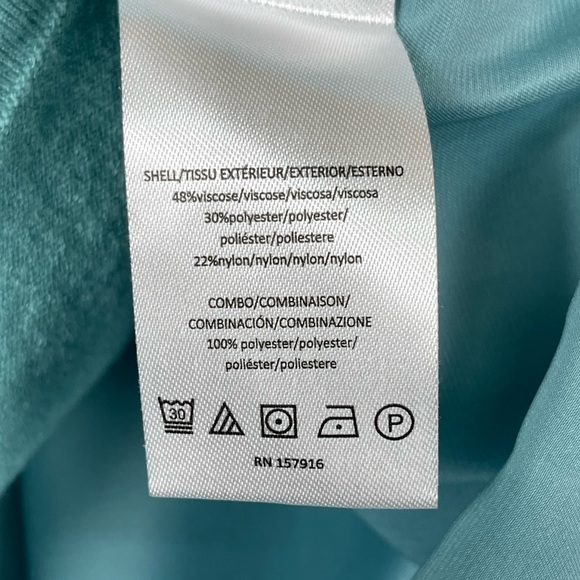 H Halston Sweater Womens‎ Small Turquoise Blue Green Knit Front Satiny Back Ruch - Picture 5 of 8